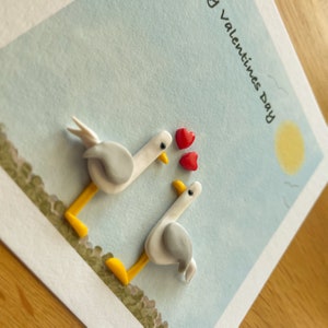 Cute Seagull Art greeting card with handmade clay decorations. image 3