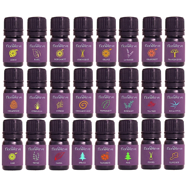 floraVerve Essential VIGOR & VERVE Collection, Natural and 100% Pure Aromatherapy Essential Oils Starter Kit 24 X 5mL