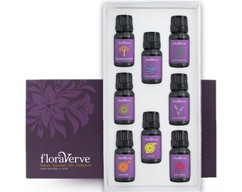 FloraVerve Deluxe Essential Oils, Natural & 100% Pure Aromatherapy Essential Oil Top 8 Scents Collection Set - 8 x 10mL