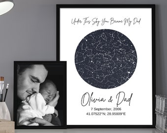 Custom Star Map Print for Father from Wife, New Dad Gift Personalized Night Sky Map Print By Date for Dad from Newborn Baby DIGITAL FILE