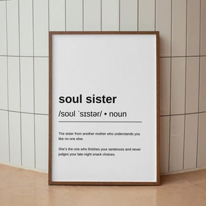 Impression de définition de âme soeur, affiche de signification de âme soeur, impression de citation de carte de soeur d'âme pour un cadeau d'anniversaire, art mural minimaliste pour la décoration intérieure