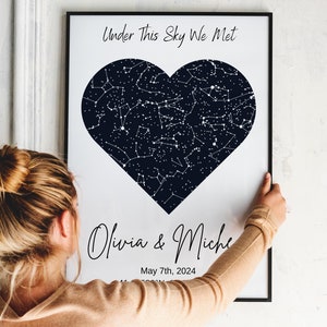 Regalo de mapa para la primera cita en pareja, mapa estelar personalizado por fecha, regalo de aniversario, póster único de mapa del cielo nocturno de boda para San Valentín.