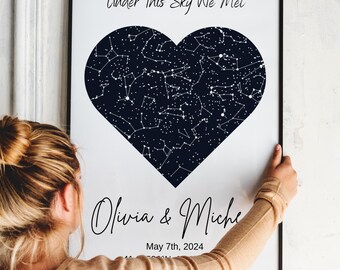 Cadeau premier rendez-vous pour les couples, carte des étoiles personnalisée par date, cadeau d'anniversaire, affiche unique de carte du ciel nocturne de mariage pour la Saint-Valentin