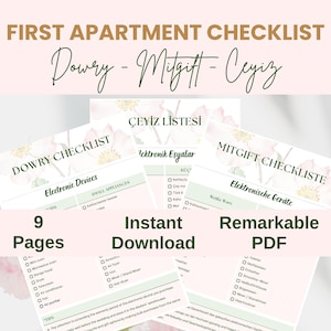 First Apartment Checklist New Home Essentials Room by Room Remarkable Dowry Checklist/Ceyiz Listesi/Mitgiftliste Kitchen Living Room Bedroom