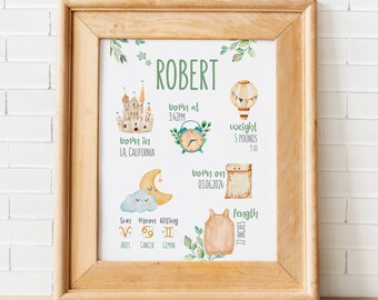 Birth Announcement, Birth Stats Printable Wall Art for Baby Boy,  Custom Newborn Birth Stats Poster, New Parents Gift