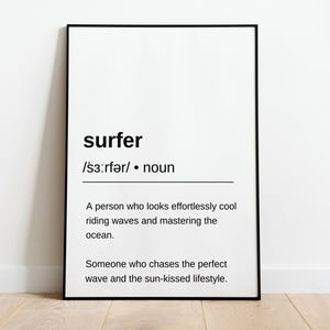 Surfer Definition Print, Surfer Meaning Poster, Quote Print for Surf Lover Minimalist Printable Wall Art for Home Decor