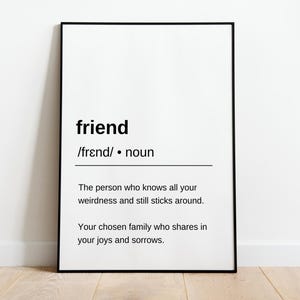 Friend Definition Print, Friend Meaning Poster, Friend Quote Print for Birthday Gift, Minimalist Printable Wall Art for Home Decor