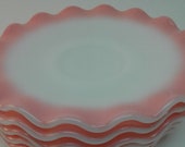 Hazel Atlas (5) Pink and White Crinoline saucers