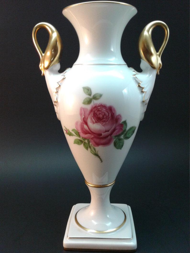 Alboth Kaiser German Porcelain Swan handled gilded vase