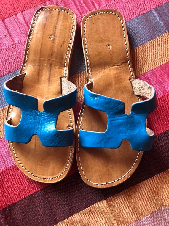 turquoise leather sandals