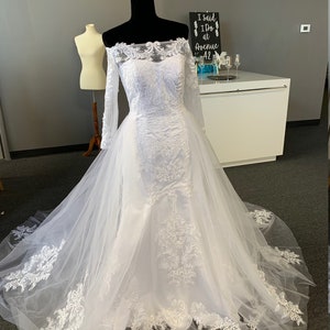 Bridal Mermaid Gown with tulle overskirt image 2