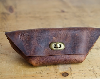 Leather Cosmetic Pouch - Leather Pencil Case - Glasses Case -  Leather Make Up Case - Handmade in Britain