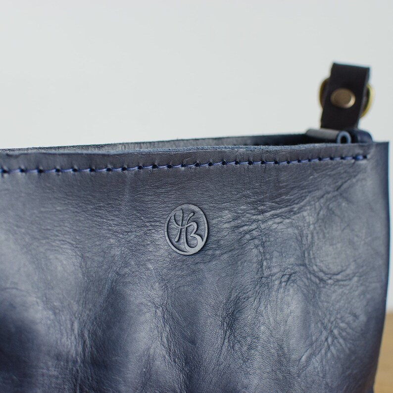 Navy Italian Leather Shoulder Bag Zip Top Crossbody Bag Designed and Handmade In Britain image 8
