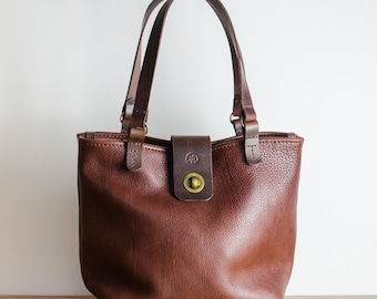 Stylish Leather Tote Bag - Handcrafted Work Bag - Chestnut Brown - Laptop Bag - British Made