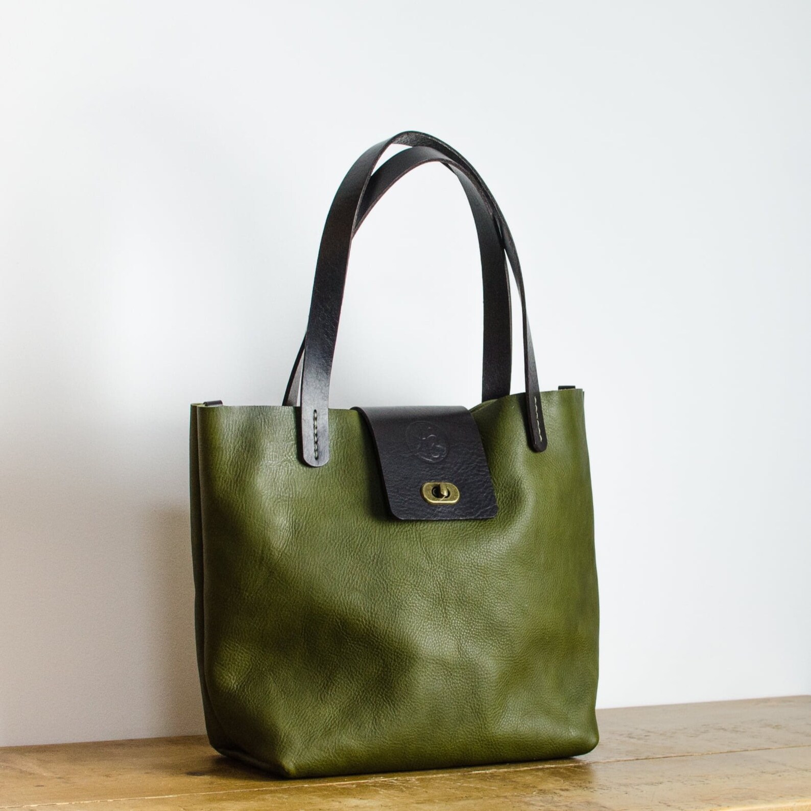 Leather Tote Bag Olive Green Italian Leather Bag Handmade Etsy