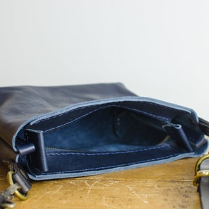 Navy Italian Leather Shoulder Bag Zip Top Crossbody Bag Designed and Handmade In Britain image 9