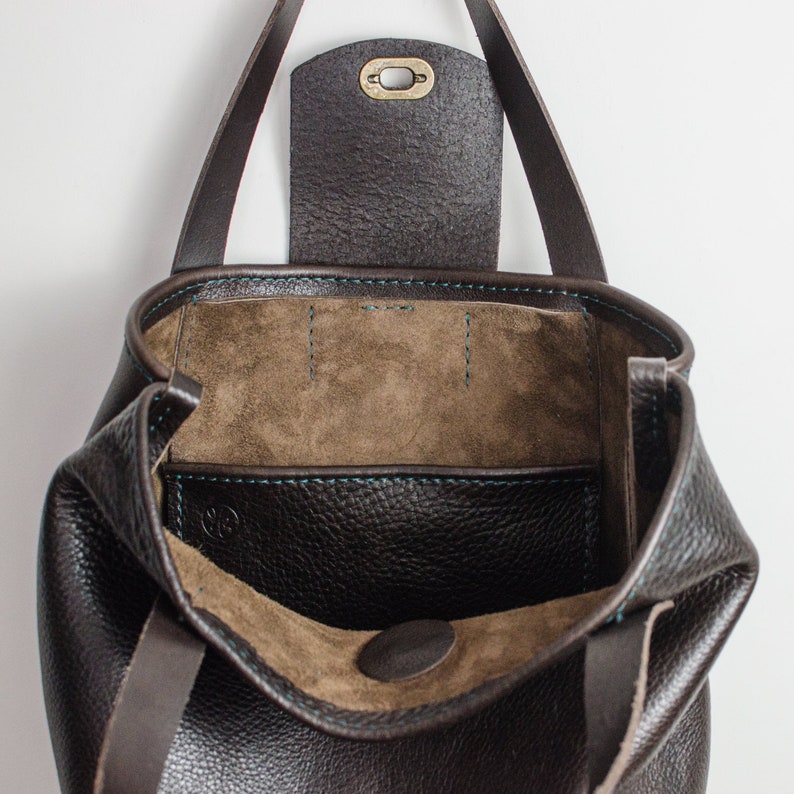 Handmade Leather Bag, Womens Leather Tote Bag in Dark Brown OX Leather, Handmade In Britain. zdjęcie 6