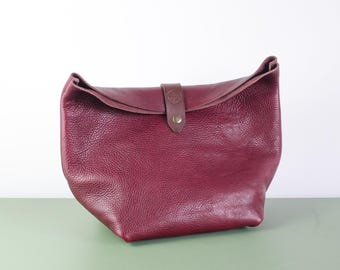 Handmade Burgundy Leather Toiletry Bag: Large Travel Pouch