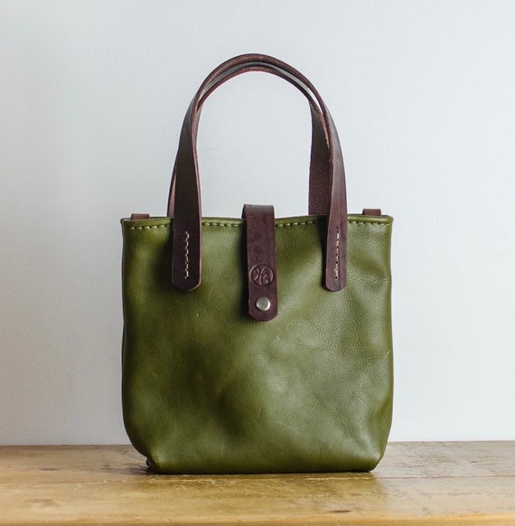 Olive Green Leather Handbag - Handmade in Britain