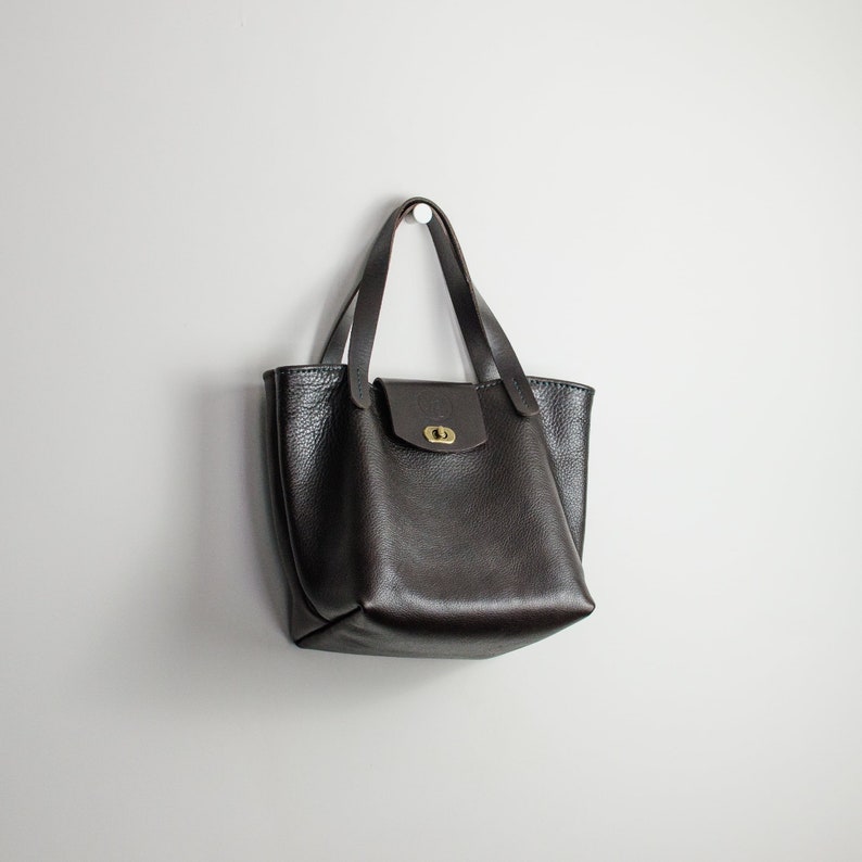 Handmade Leather Bag, Womens Leather Tote Bag in Dark Brown OX Leather, Handmade In Britain. zdjęcie 10