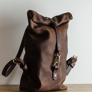 Leather Backpack, Roll Top Brown Leather Backpack, Leather Rucksack, Leather Travel Bag, Handmade In Britain image 6