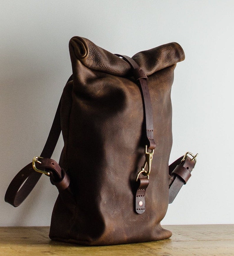 Leather Backpack, Roll Top Brown Leather Backpack, Leather Rucksack, Leather Travel Bag, Handmade In Britain image 6