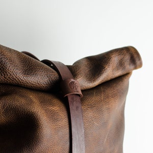 Leather Backpack, Roll Top Brown Leather Backpack, Leather Rucksack, Leather Travel Bag, Handmade In Britain image 4