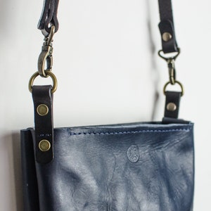 Navy Italian Leather Shoulder Bag Zip Top Crossbody Bag Designed and Handmade In Britain image 4