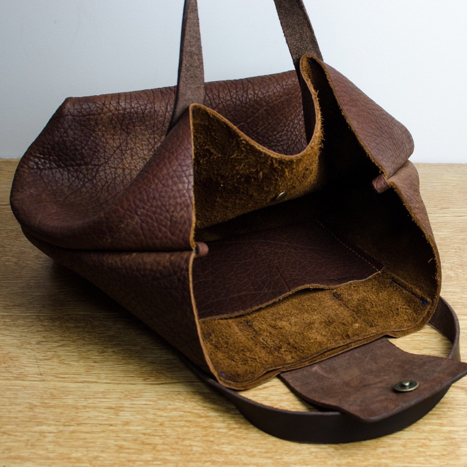 Brown Bison Leather Bag Handmade Leather Tote Bag Stylish Etsy