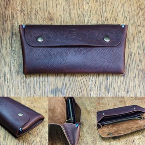 Monedero de piel marrón / Cartera de piel para mujer / Monedero de piel hecho a mano / Monedero grande de piel / Hecho a mano en Gran Bretaña