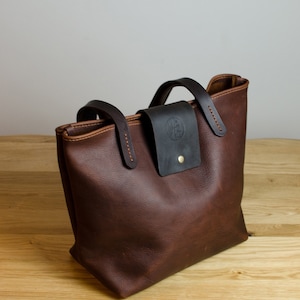 Handmade Brown Kodiak Leather Tote Bag: Large Everyday Carryall