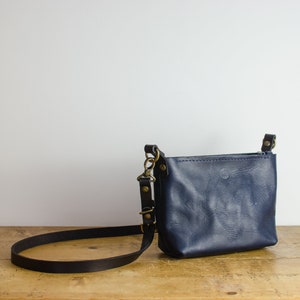 Navy Italian Leather Shoulder Bag Zip Top Crossbody Bag Designed and Handmade In Britain image 1