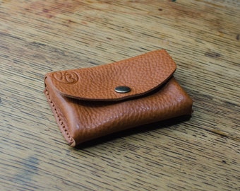Tan Leather Card Wallet, Leather Coin Pouch, Coin Pouch, Italian Leather Purse, Handmade Leather Wallet, Handmade In Britain.