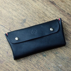 Handmade Italian Leather Purse: Black Kodiak Leather, Veg Tan