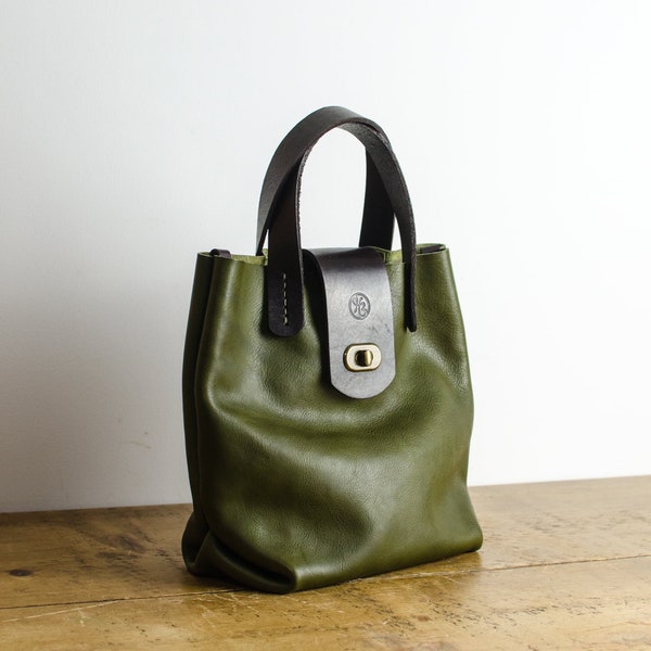 Leather Bag, Soft Italian Leather Bag in Olive Green, Leather Purse, Handmade in Britain.