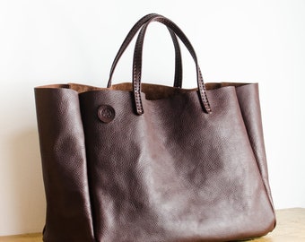 Oversized Leather Bag - Brown Leather Bag - Leather Hold All - Italian Leather Tote Bag - Handmade In Britain