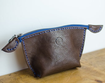 Leather Pouch with Zipper - Make Up Pouch  - Leather Case - Leather Cosmetic Case Handmade In Britain.