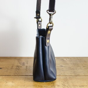 Navy Italian Leather Shoulder Bag Zip Top Crossbody Bag Designed and Handmade In Britain image 6