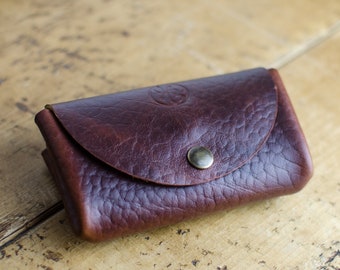 Small Leather Purse, Leather Coin and Card Wallet, Unique Leather Purse in Bison Leather, Purse for Daily Use,  Handmade in Britain.