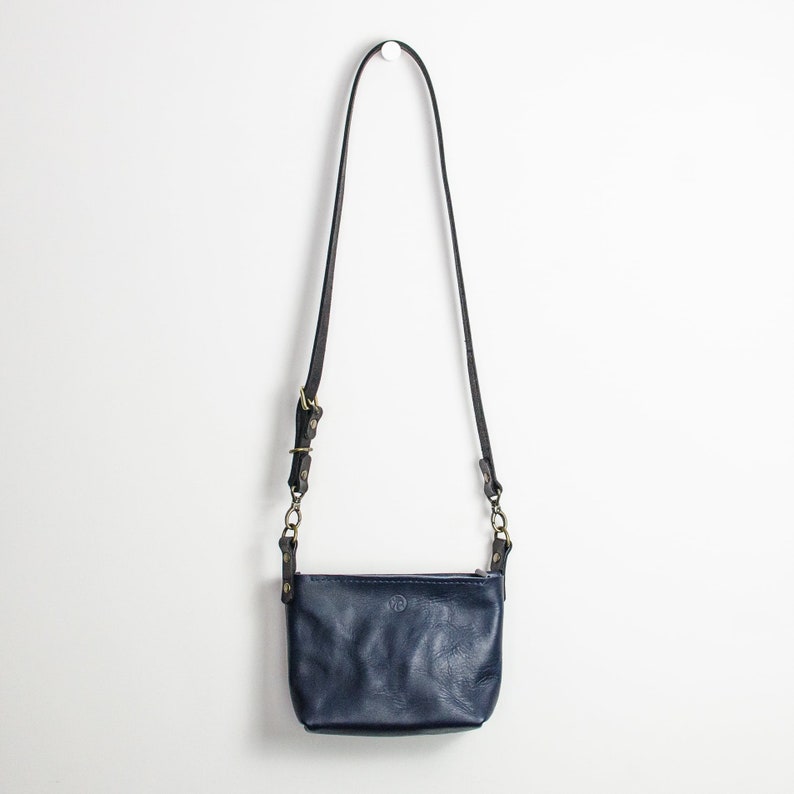 Navy Italian Leather Shoulder Bag Zip Top Crossbody Bag Designed and Handmade In Britain image 5