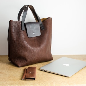 Handmade Leather Tote Bag:  Crazy Horse Leather with Veg-Tan Handles, UK Crafted