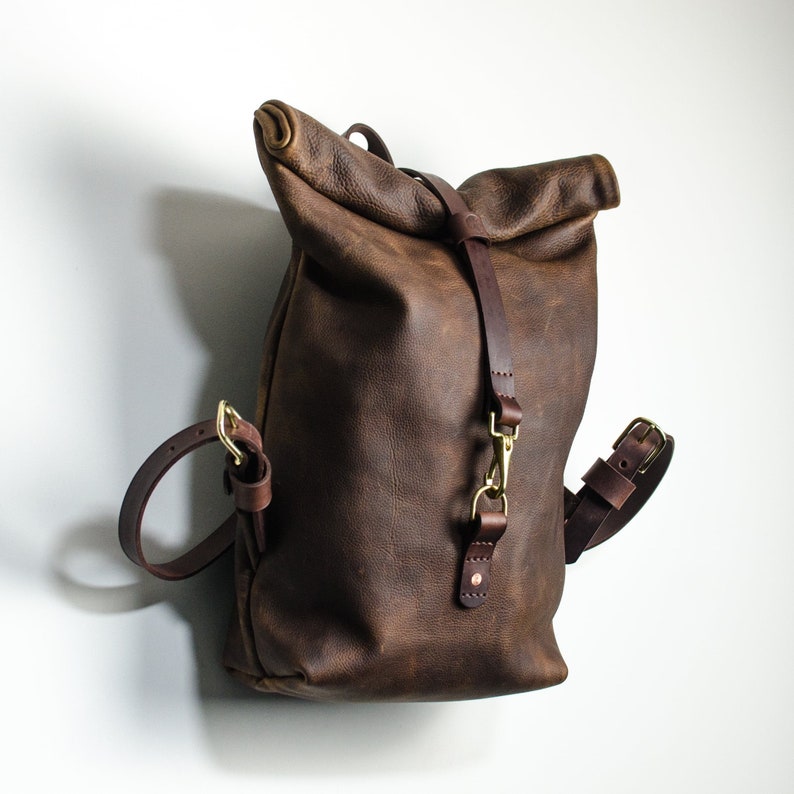 Leather Backpack, Roll Top Brown Leather Backpack, Leather Rucksack, Leather Travel Bag, Handmade In Britain image 7