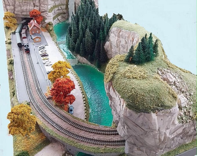Portable scenic forest hill model railroad layout diorama scale N 1:160