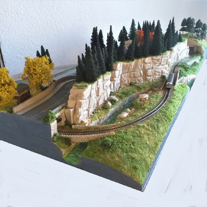 Scenic Model Railroad Layout Diorama Scale N 1160 on a Base Etsy