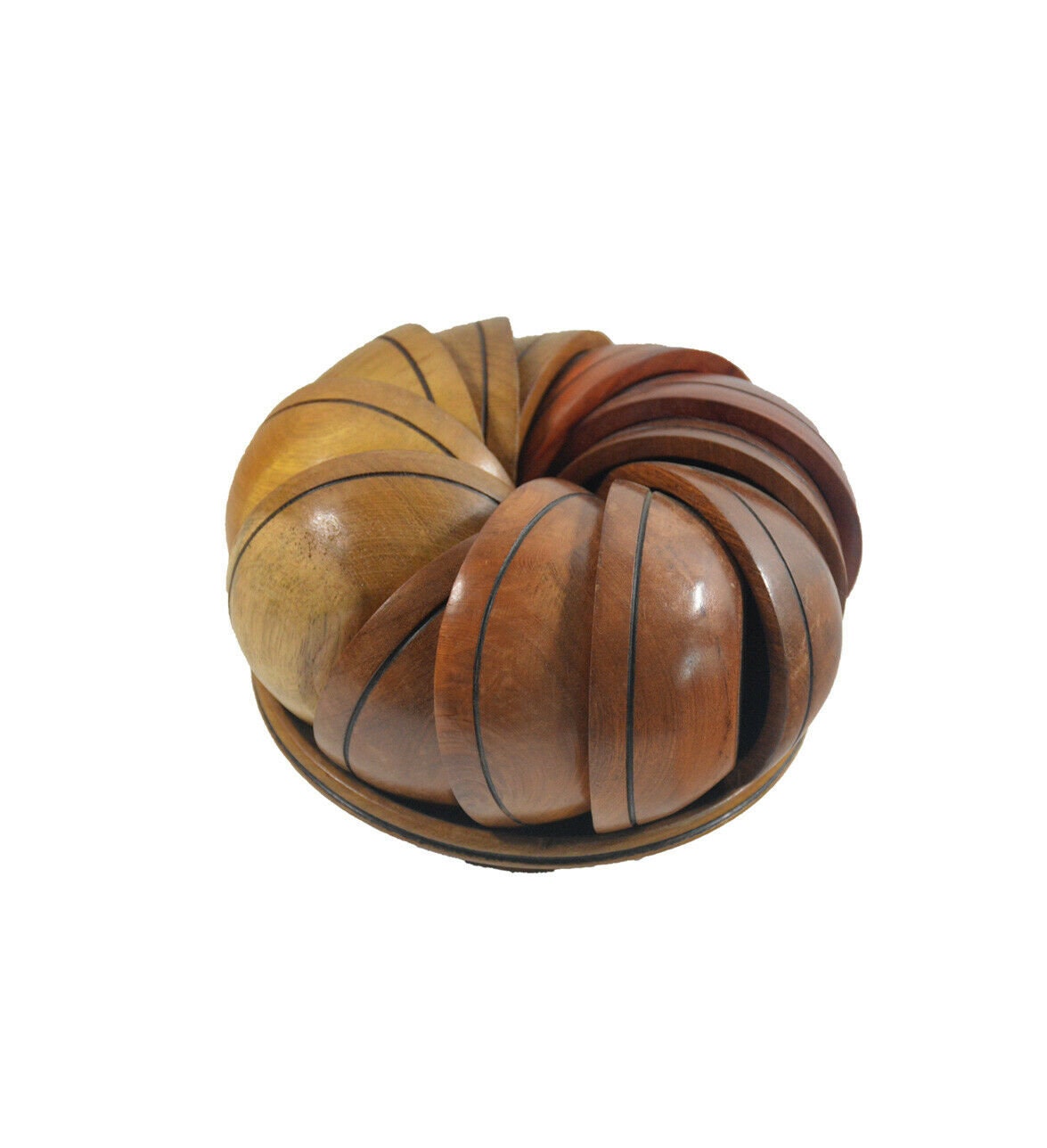 Ensemble de 12 Bols en Bois Exotique African Art - Décoration Table Fait à La Main