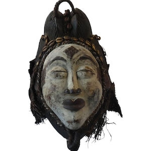 Maschera africana Pounou in legno, collezione di maschere tribali del Gabon, arte tribale, artigianato africano
