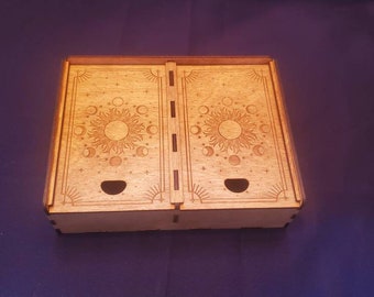 Wooden Sun and Moon Tarot Box with Two sections removable boxes for crystals bells herbs cards gift for witch Wiccan pagan made in Canada