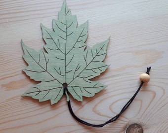 Maple Leaf Shaped Engraved Wood Bookmark