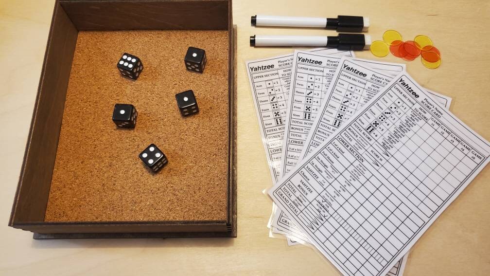Wooden Yahtzee Box With Dry Erase Score Sheets Etsy