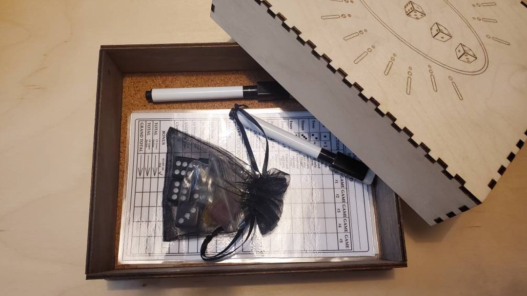 Wooden Yahtzee Box With Dry Erase Score Sheets Etsy